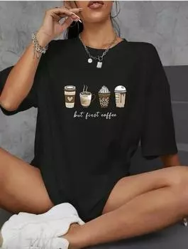 Модная женская футболка с простым принтом «Кухня», «Напитки», с буквами, забавная повседневная футболка с круглым вырезом и короткими рукавами, летняя женская футболка XS зелёный