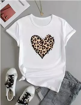 Модная женская футболка с простым принтом в виде сердца, забавная повседневная футболка с круглым вырезом и короткими рукавами, летняя женская футболка XS белый