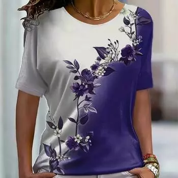 Модная женская футболка с простым принтом в виде цветочных ветвей, забавная повседневная футболка с круглым вырезом и короткими рукавами, летняя женская футболка XS красный