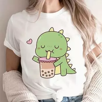 Модная женская футболка с простыми линиями и принтом в виде смайла-динозавра, забавная повседневная футболка с короткими рукавами и круглым вырезом, летняя женская футболка XS розовый