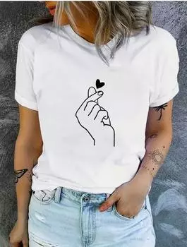 Модная женская футболка с простыми пальцами по сравнению с принтом сердца, забавная повседневная футболка с круглым вырезом и короткими рукавами, летняя женская футболка XS фиолетовый