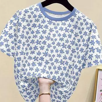 Модная женская футболка с ярким цветочным принтом, забавная повседневная футболка с круглым вырезом и короткими рукавами, летняя женская футболка XS зелёный