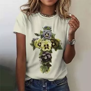 Модная женская футболка с рисунком Иисуса и креста, трендовая летняя футболка с коротким рукавом и 3D-принтом, повседневная уличная футболка большого размера 2XS