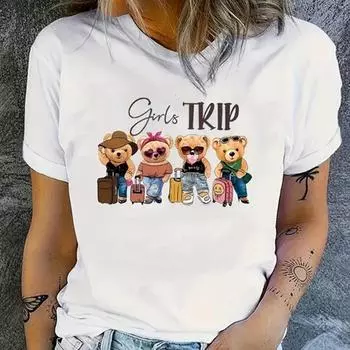 Модная женская футболка с рождественским принтом медведя, забавная повседневная футболка с круглым вырезом и короткими рукавами, летняя женская футболка XS зелёный