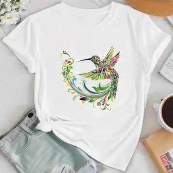 Модная женская футболка с тотемным принтом птицы, забавная повседневная футболка с круглым вырезом и короткими рукавами, летняя женская футболка XS зелёный
