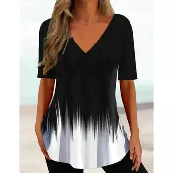 Модная женская футболка с v-образным вырезом, летняя футболка с принтом Харадзюку, летняя футболка с цветочным принтом и графикой, свободный пуловер, женский повседневный топ, одежда 5xl XL