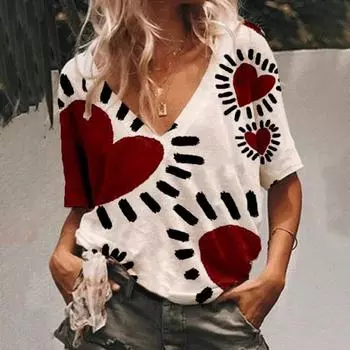 Модная женская футболка с v-образным вырезом и коротким рукавом, женская одежда, летняя повседневная футболка, свободная футболка большого размера для девочек, пуловер XL