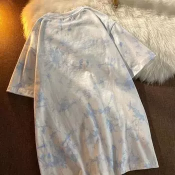 Модная женская футболка с вышитыми буквами и принтом тай-дай, короткие рукава, свободная блузка XL жёлтый