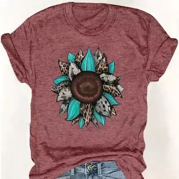 Модная женская футболка с забавным цветочным принтом, забавная повседневная футболка с круглым вырезом и короткими рукавами, летняя женская футболка XS зелёный