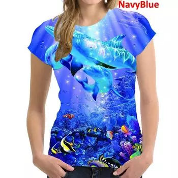 Модная женская футболка с забавным дельфином и 3D принтом для девочек, футболка в стиле Харадзюку с круглым вырезом и коротким рукавом, летние топы унисекс и футболка S