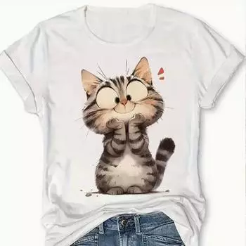 Модная женская футболка с забавным котом в стиле хип-хоп и певицей, забавная повседневная футболка с круглым вырезом и короткими рукавами, летняя женская футболка XS розовый