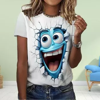 Модная женская футболка с забавным принтом аниме, забавная повседневная футболка с круглым вырезом и короткими рукавами, летняя женская футболка XS синий
