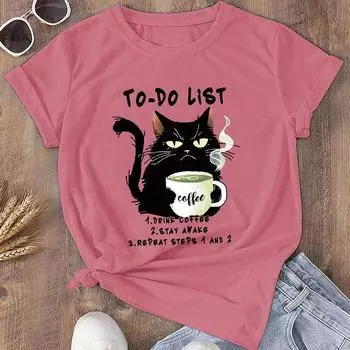 Модная женская футболка с забавным принтом кота, забавная повседневная футболка с круглым вырезом и короткими рукавами, летняя женская футболка XS розовый