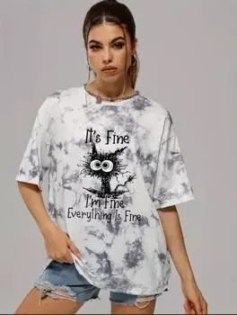 Модная женская футболка с забавными линиями и буквами кота, забавная повседневная футболка с круглым вырезом и короткими рукавами, летняя женская футболка XS розовый