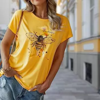Модная женская футболка с желтыми пчелами, забавная повседневная футболка с круглым вырезом и короткими рукавами, летняя женская футболка XS жёлтый