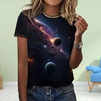 Модная женская футболка со звездным принтом, забавная повседневная футболка с круглым вырезом и короткими рукавами, летняя женская футболка XS синий