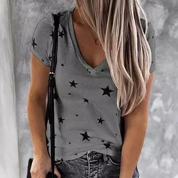Модная женская футболка со звездой и V-образным вырезом, женская одежда, уличная одежда, забавная футболка для девочек, футболка Harajuku Top Tee Shirt 2XL