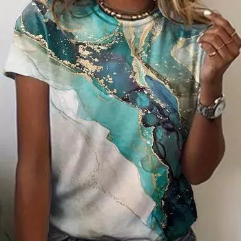 Модная женская футболка Свободная и удобная футболка с коротким рукавом с абстрактным принтом Круглый вырез Повседневная одежда Футболка для вечеринки XS