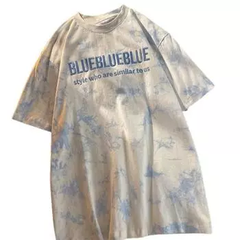Модная женская футболка свободного покроя с принтом тай-дай большого размера для работы, пуловер XL синий