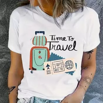 Модная женская футболка в стиле минимализма с принтом «Travel Crown», забавная повседневная футболка с короткими рукавами и круглым вырезом, летняя женская футболка XS розовый