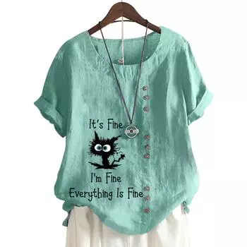 Модная женская хлопковая футболка с цветочным принтом и пуговицами S жёлтый