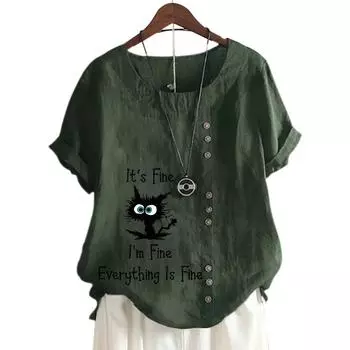 Модная женская хлопковая футболка с цветочным принтом и пуговицами S жёлтый