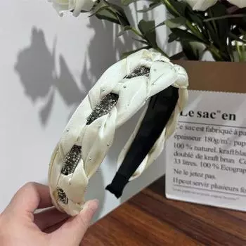 Модная женская и дамская плетеная атласная повязка на голову с блестящей тесьмой, женские зубчатые пластиковые обручи для волос