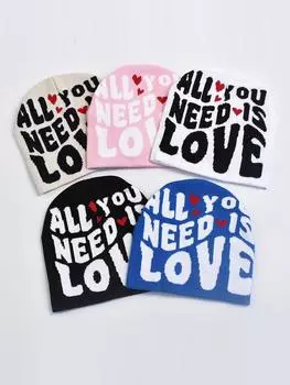 Модная женская и мужская вязаная шапка с принтом в виде букв, жаккардовые шапки осень-зима женская шапка-бини One Size белый