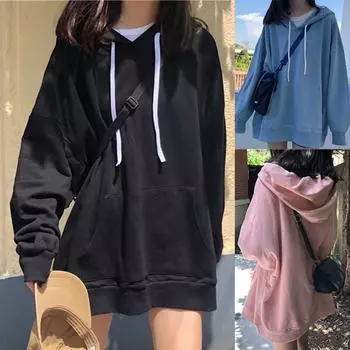 Модная женская карманная блузка с капюшоном синего цвета с длинным рукавом XL чёрный