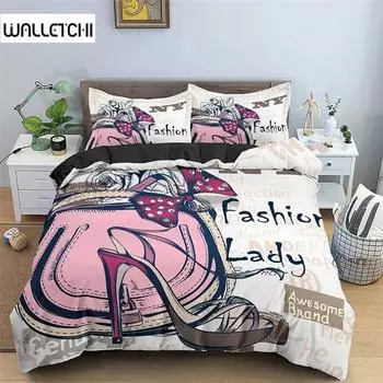 Модная женская косметика Постельное белье Постельное белье Женская обувь на высоком каблуке Пододеяльник King Queen Single Size Домашний текстиль 135x200cm 2pcs