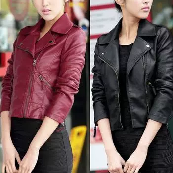 Модная женская кожаная куртка на молнии, тонкая байкерская мотоциклетная куртка, верхняя одежда в стиле панк S винный