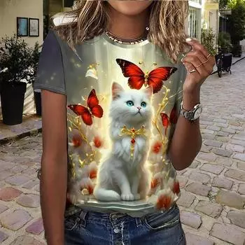 Модная женская красивая футболка с принтом бабочки и розы, забавная повседневная футболка с круглым вырезом и короткими рукавами, летняя женская футболка XS фиолетовый