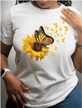 Модная женская красивая футболка с принтом подсолнуха и бабочки, забавная повседневная футболка с круглым вырезом и короткими рукавами, летняя женская футболка XS зелёный