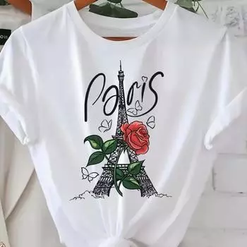 Модная женская красивая футболка с принтом «Железная башня», забавная повседневная футболка с короткими рукавами и круглым вырезом, летняя женская футболка XS белый