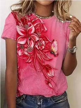 Модная женская красивая трехмерная футболка с цветочным принтом и бабочкой, забавная повседневная футболка с круглым вырезом и короткими рукавами, летняя женская футболка XS жёлтый