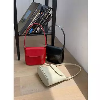 Модная женская красная сумка через плечо, женская сумка-ведро в стиле ретро, однотонные женские простые сумки под мышками чёрный