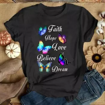 Модная женская красочная футболка с буквами-бабочками, забавная повседневная футболка с круглым вырезом и короткими рукавами, летняя женская футболка XS красный