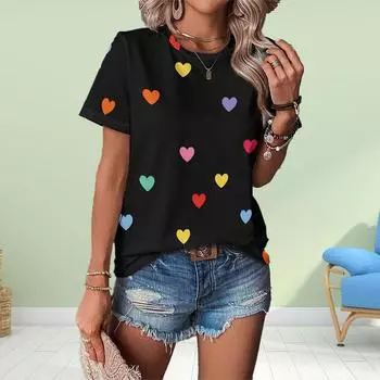 Модная женская красочная футболка с надписью «Love», забавная повседневная футболка с круглым вырезом и короткими рукавами, летняя женская футболка XS белый