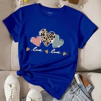 Модная женская красочная футболка с принтом любви, забавная повседневная футболка с круглым вырезом и короткими рукавами, летняя женская футболка XS розовый