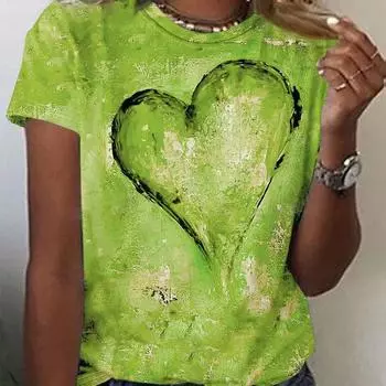 Модная женская красочная футболка с принтом любви, забавная повседневная футболка с круглым вырезом и короткими рукавами, летняя женская футболка XS розовый