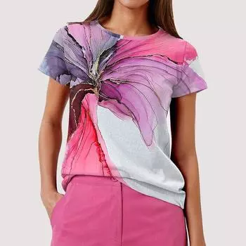 Модная женская красочная футболка с принтом струящегося песка, забавная повседневная футболка с круглым вырезом и коротким рукавом, летняя женская футболка XS красный