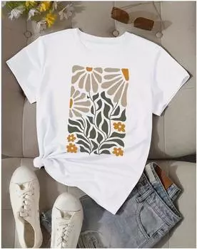 Модная женская креативная абстрактная футболка с принтом ромашки, забавная повседневная футболка с круглым вырезом и короткими рукавами, летняя женская футболка XS розовый