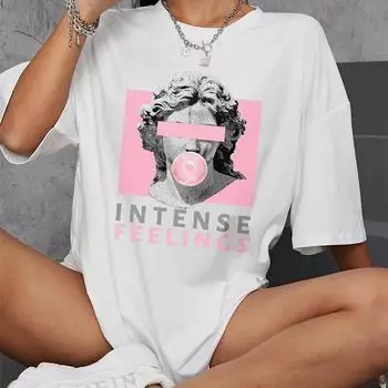 Модная женская креативная футболка с буквенным принтом из гипса, забавная повседневная футболка с круглым вырезом и короткими рукавами, летняя женская футболка XS розовый