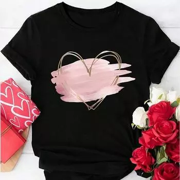 Модная женская креативная футболка с цветным блоком и принтом «Любовь», забавная повседневная футболка с круглым вырезом и короткими рукавами, летняя женская футболка XS розовый