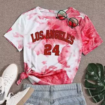 Модная женская креативная футболка с цветными пигментными буквами и принтом, забавная повседневная футболка с короткими рукавами и круглым вырезом, летняя женская футболка XS фиолетовый