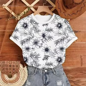 Модная женская креативная футболка с цветочным принтом, забавная повседневная футболка с круглым вырезом и короткими рукавами, летняя женская футболка XS зелёный