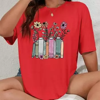 Модная женская креативная футболка с цветочным принтом, забавная повседневная футболка с круглым вырезом и короткими рукавами, летняя женская футболка XS розовый