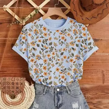 Модная женская креативная футболка с цветочным принтом, забавная повседневная футболка с круглым вырезом и короткими рукавами, летняя женская футболка XS белый
