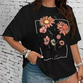Модная женская креативная футболка с цветочным принтом, забавная повседневная футболка с круглым вырезом и короткими рукавами, летняя женская футболка XS белый