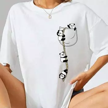 Модная женская креативная футболка с принтом панды и рисунком животных, забавная повседневная футболка с круглым вырезом и короткими рукавами, летняя женская футболка XS розовый
